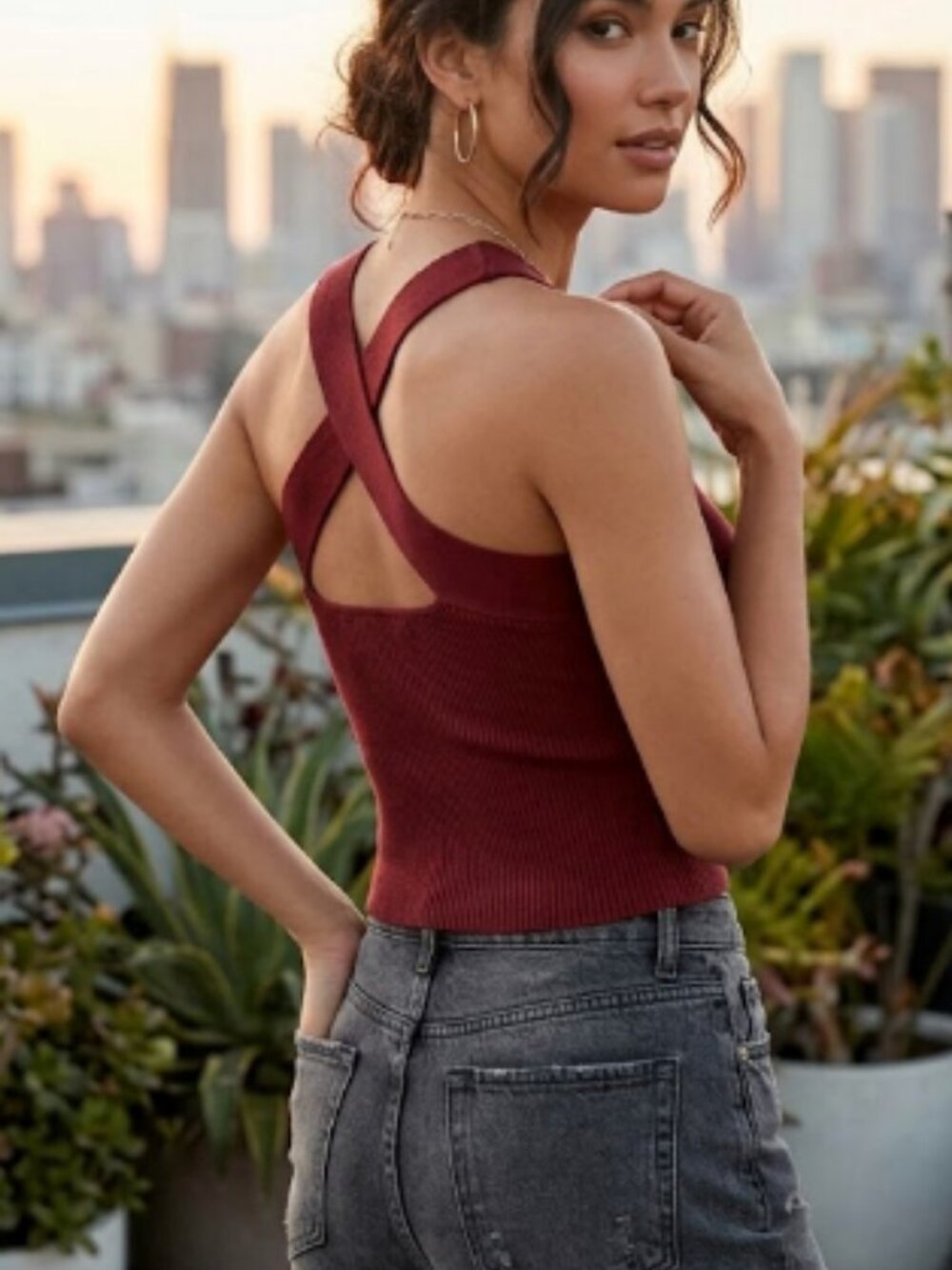 Bebe Ribbed Tank Top Red Sleeveless shirt
